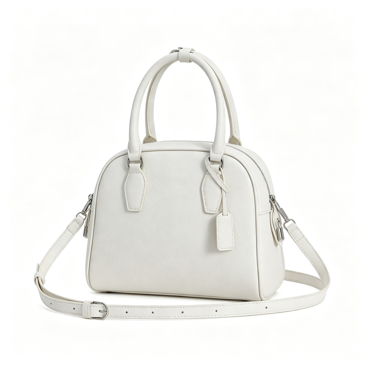 The Row India 10 Small Grained Leather Bag | 24cm Chalk White Bowling/Doctor Bag | Silver Hardware Top Handle Tote