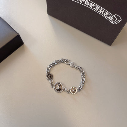 Chrome Hearts 925 Silver Round-Tag Beaded Bracelet