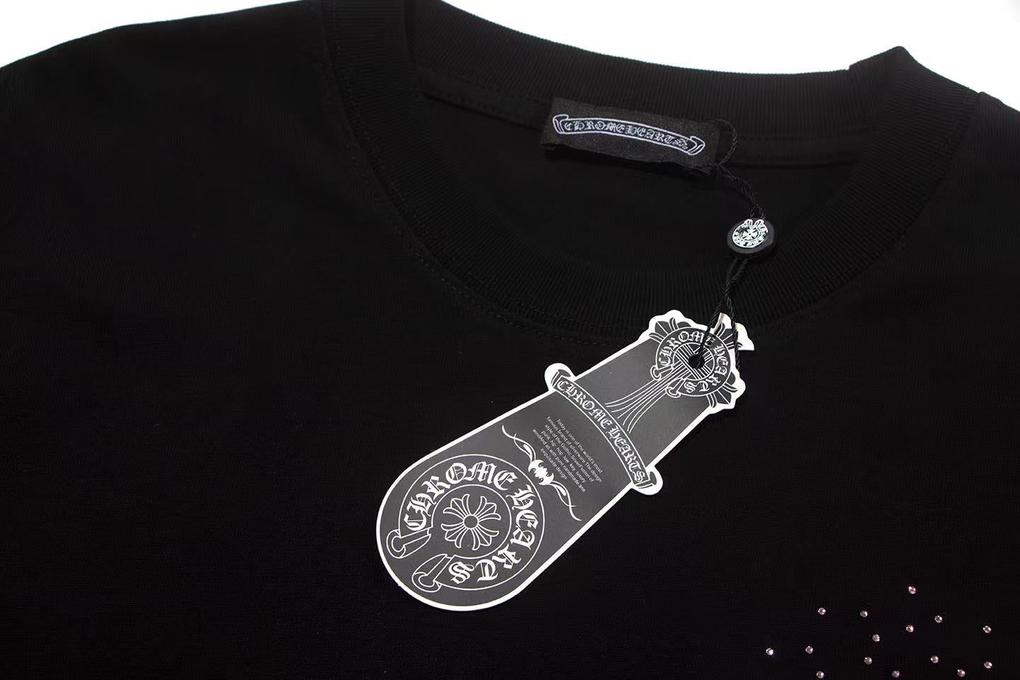 Chrome Hearts Crystal Horseshoe Logo Black Oversized T-Shirt | Rhinestone Streetwear Tee