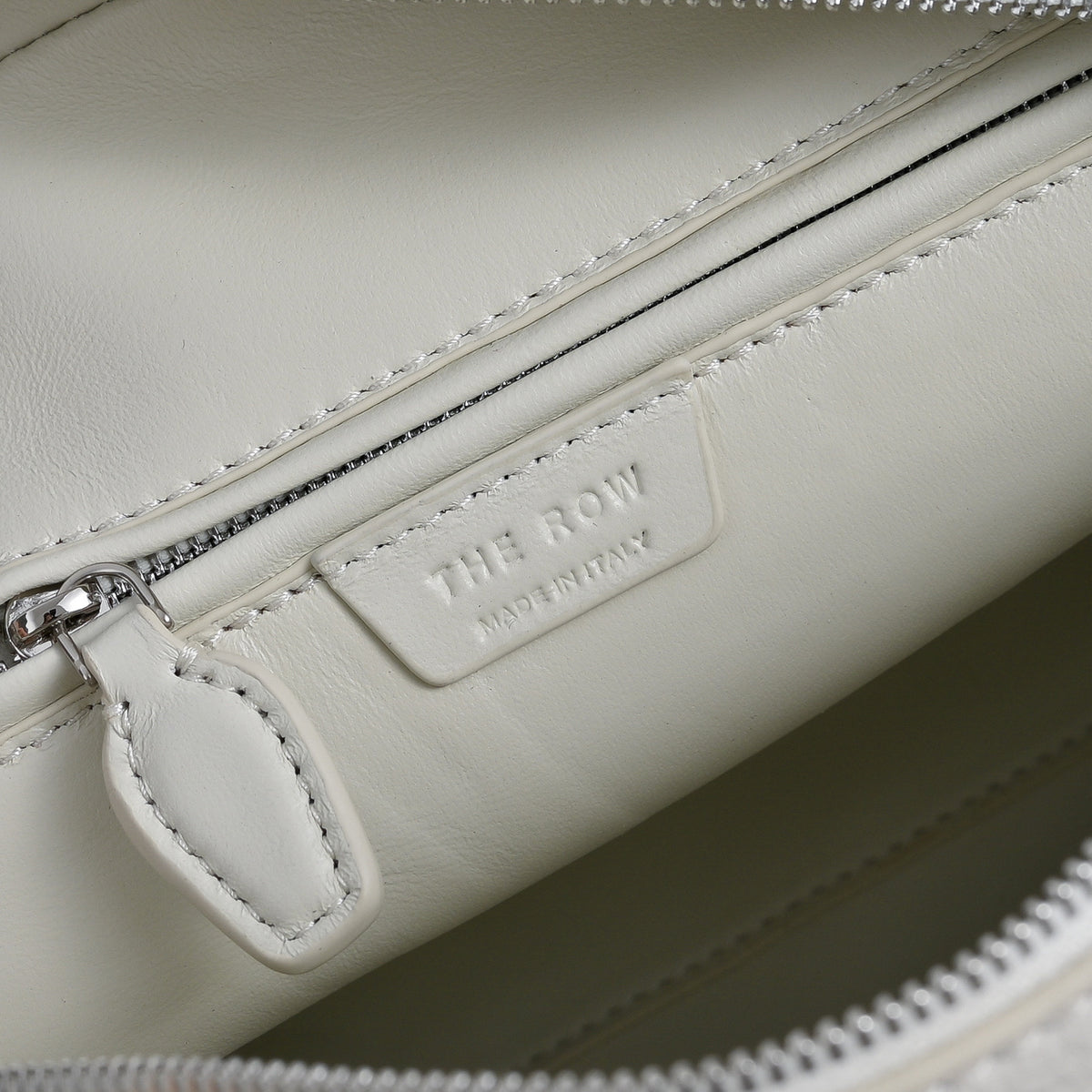 The Row India 10 Small Grained Leather Bag | 24cm Chalk White Bowling/Doctor Bag | Silver Hardware Top Handle Tote
