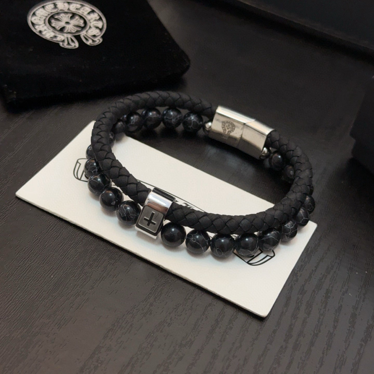 Chrome Hearts Black Onyx Beaded Bracelet