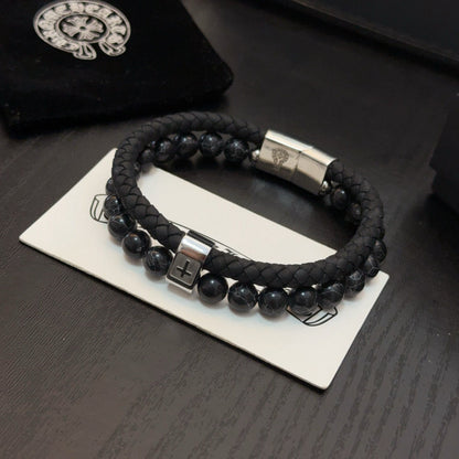 Chrome Hearts Black Onyx Beaded Bracelet
