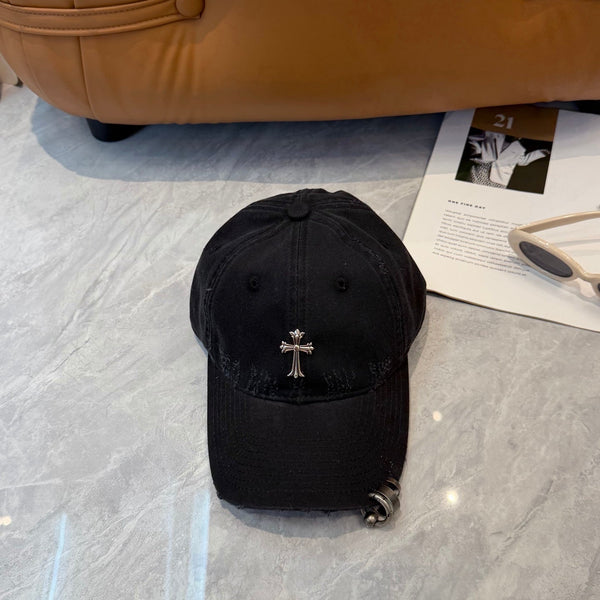 Chrome Hearts Black Washed, Distressed Soft-Top Baseball Cap