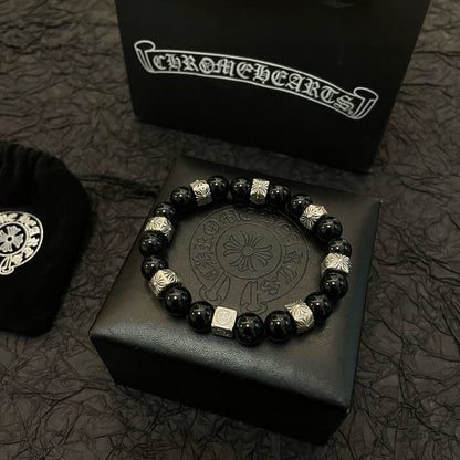 Chrome Hearts Black Onyx Beaded Bracelet