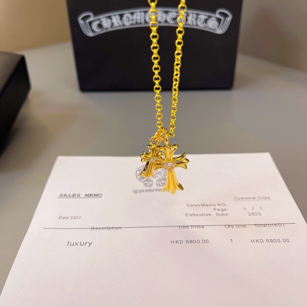 Chrome Hearts 22K Gold Double Cross Necklace