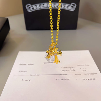 Chrome Hearts 22K Gold Double Cross Necklace