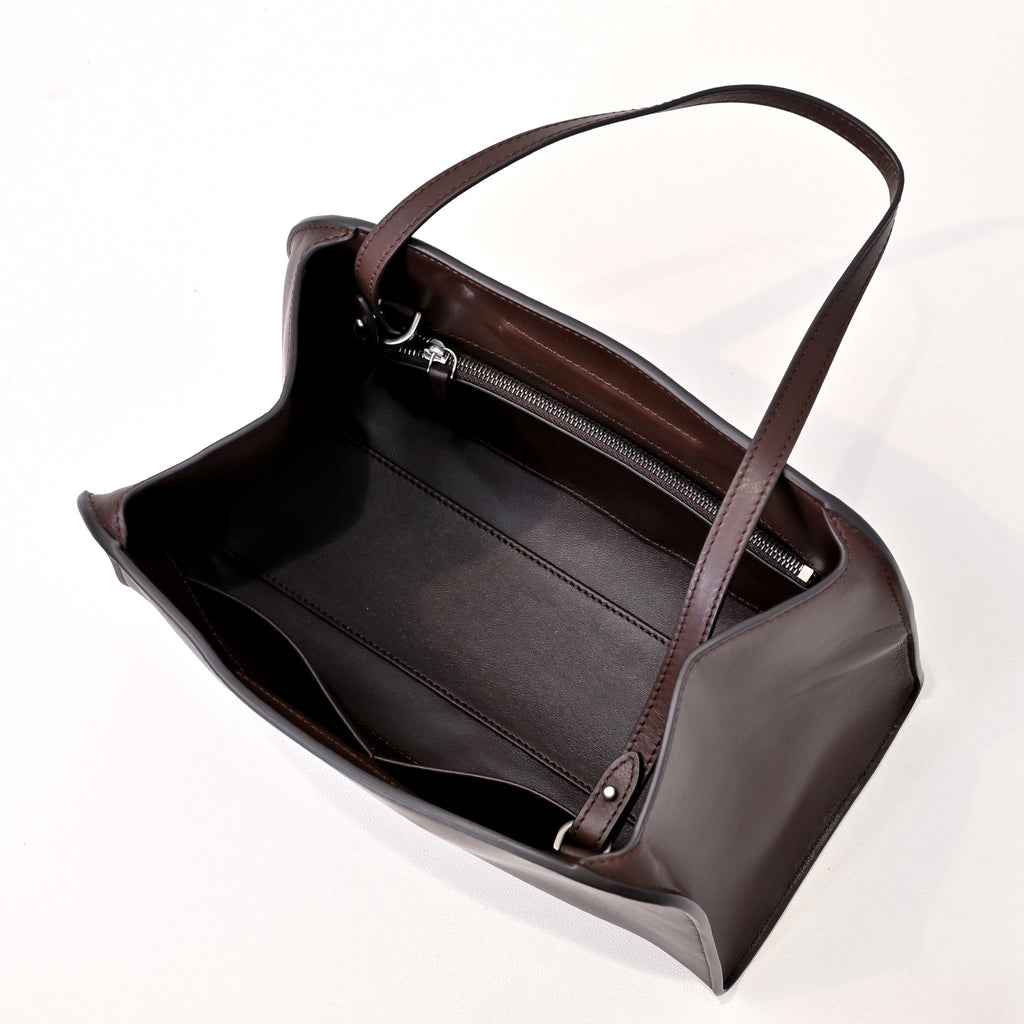 The Row Peggy Clutch Bag | Masoni Bridle Leather Shoulder Bag | Dark Chocolate Detachable Strap Crossbody