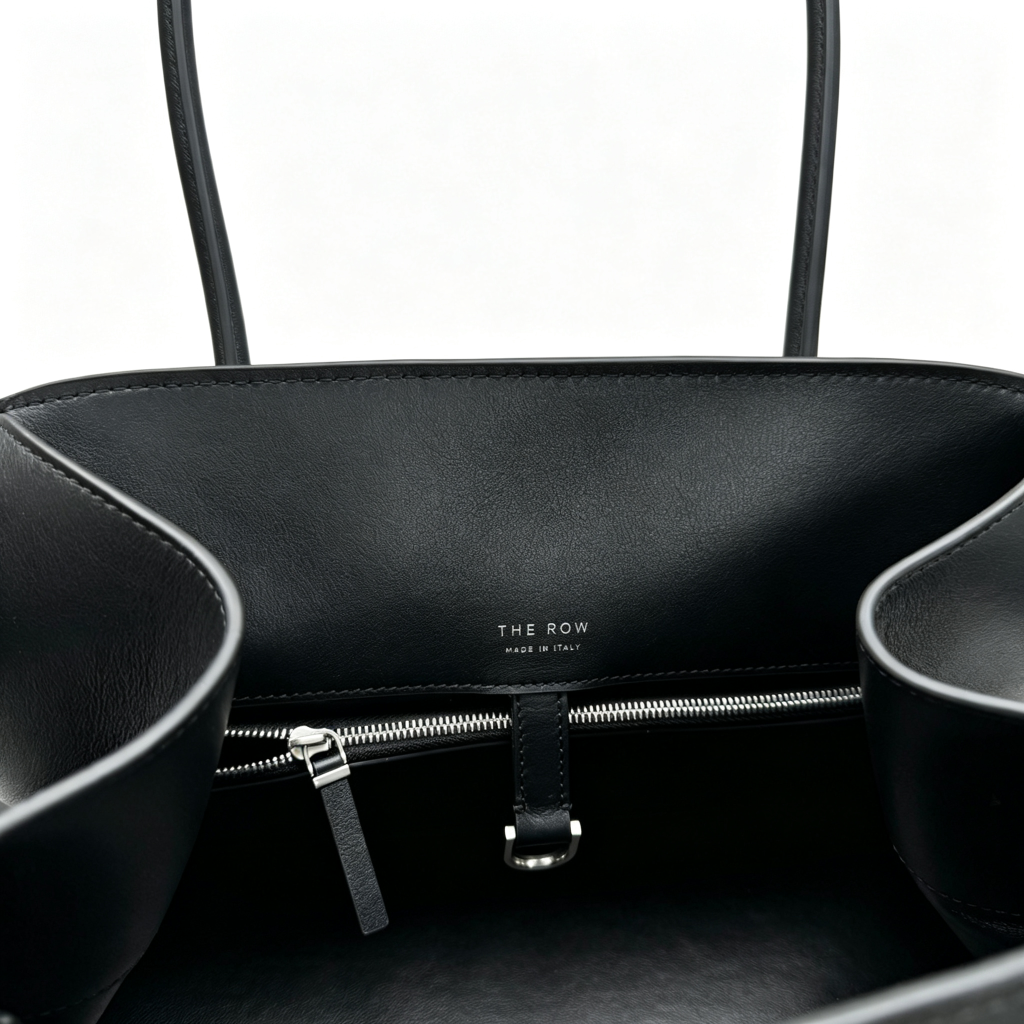 The Row Margaux 15 Medium Bag | 38cm Smooth Calfskin Leather Top Handle Bag | Black Margaux Tote