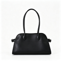 The Row Margaux 15 Smooth Calfskin Handbag | Large Leather Tote with Side Buckles | Black / Dark Chocolate