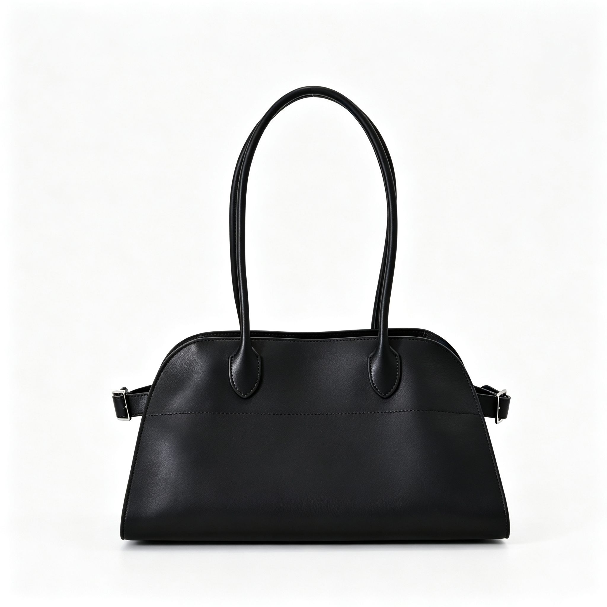 The Row Margaux 15 Smooth Calfskin Handbag | Large Leather Tote with Side Buckles | Black / Dark Chocolate