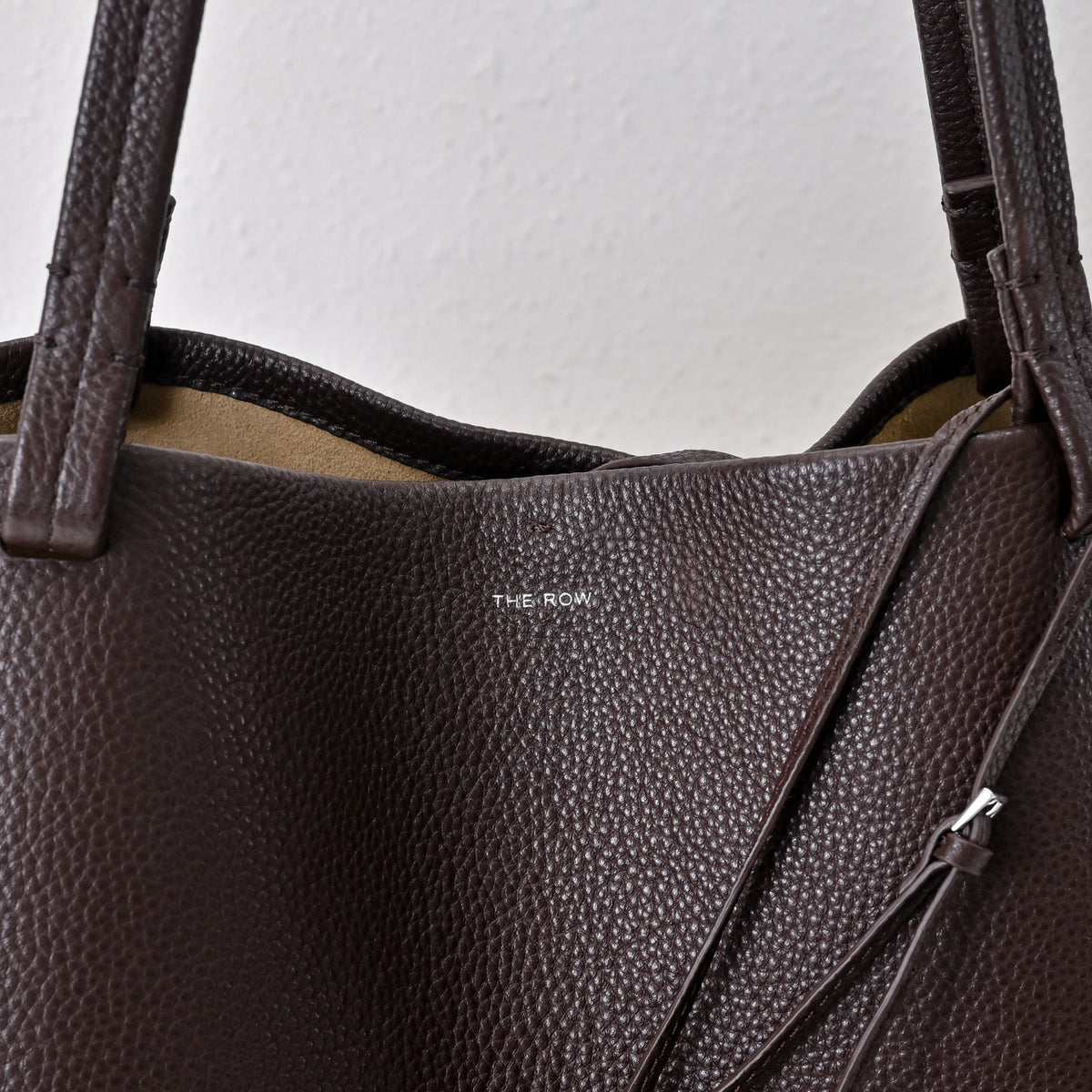 The Row XL Park Tote Bag | 50cm Pebbled Leather Large Tote with Pouch | Espresso Brown Handbag