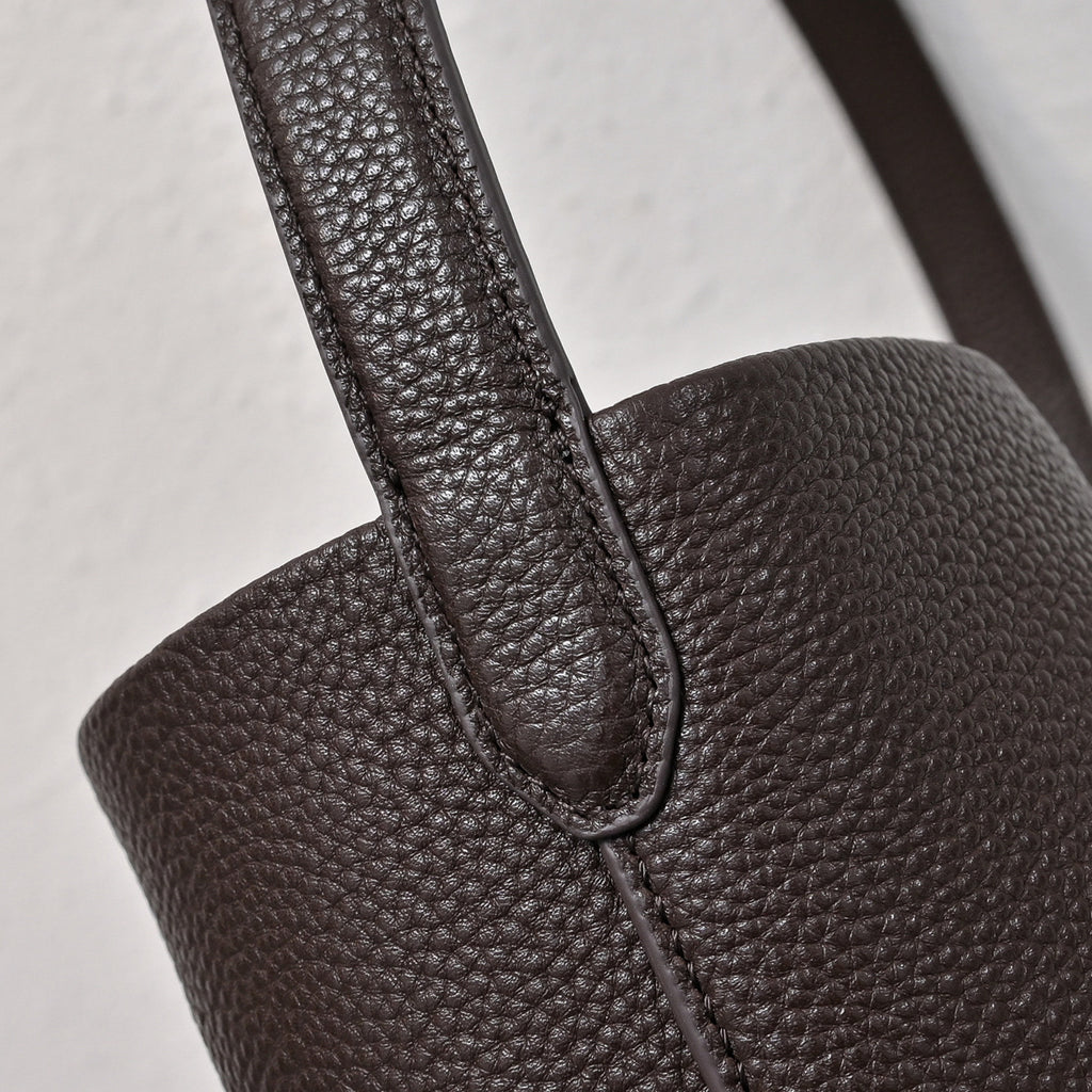The Row N/S Park Large Tote Bag | 38cm Grained Calfskin Leather Bucket Bag | Espresso/Dark Brown