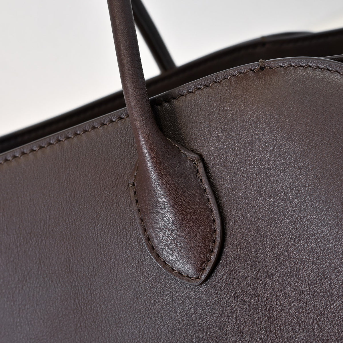 The Row Marlo Leather Tote Bag | 35.5cm Minimalist Top Handle Tote | Dark Brown Structured Handbag