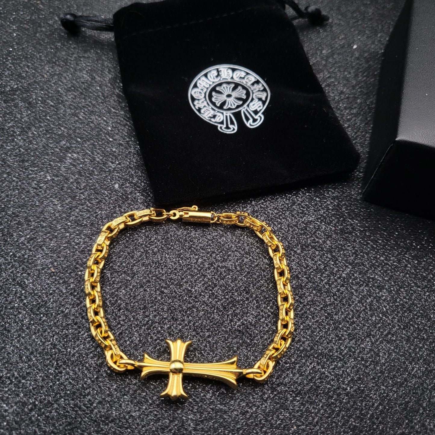 Chrome Hearts 22K Gold Large Cross Bracelet