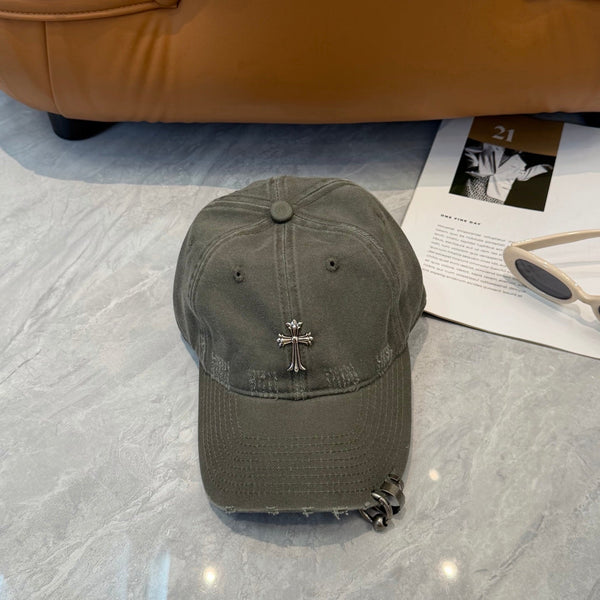 Chrome Hearts Grey-Green Washed & Distressed Soft-Top Baseball Cap