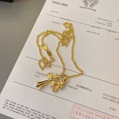 Chrome Hearts 22K Gold Double Cross Necklace
