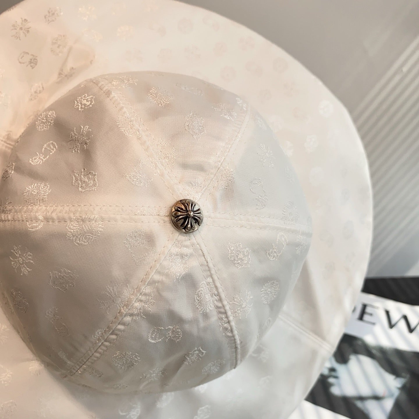 Chrome Hearts White Silk Jacquard Bucket Hat