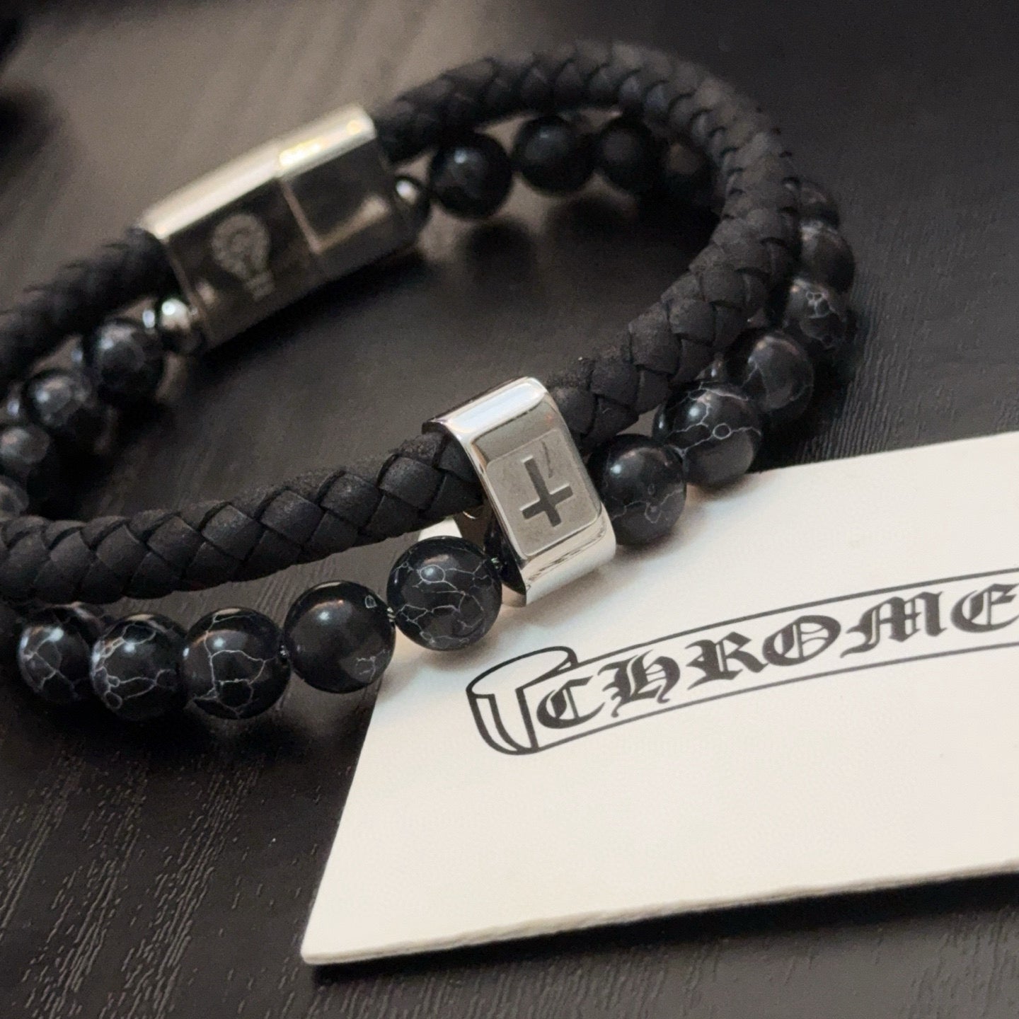 Chrome Hearts Black Onyx Beaded Bracelet