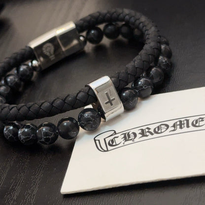 Chrome Hearts Black Onyx Beaded Bracelet