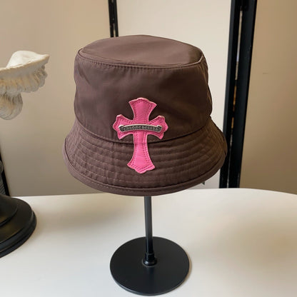 Chrome Hearts Brown and Pink Cross-Patch Bucket Hat