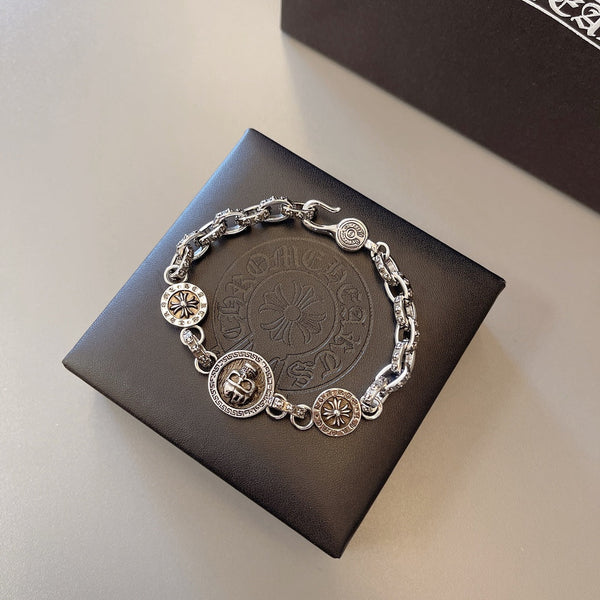 Chrome Hearts 925 Silver Round-Tag Beaded Bracelet