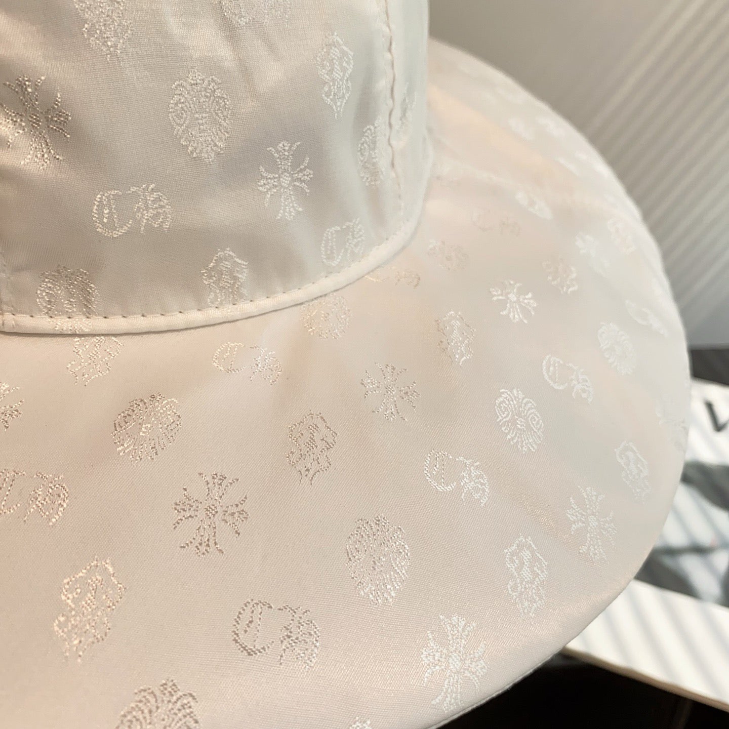 Chrome Hearts White Silk Jacquard Bucket Hat
