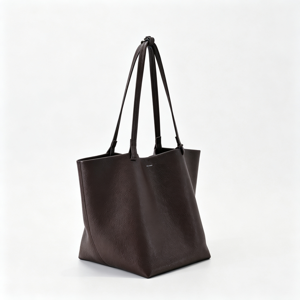 The Row XL Park Tote Bag | 50cm Pebbled Leather Large Tote with Pouch | Espresso Brown Handbag