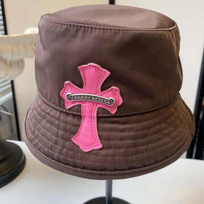 Chrome Hearts Brown and Pink Cross-Patch Bucket Hat