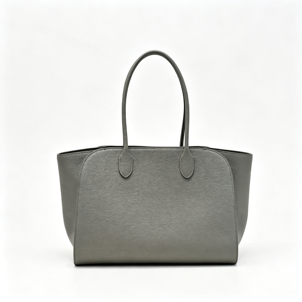 The Row Marlo 14 Premium Textured Leather Tote | Large Capacity Shoulder Bag | Elephant Grey Commuter Bag