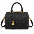 MCM Ella Boston Visetos Small Bag – Black Monogram, Gold Padlock, 3-Way Wear