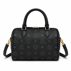 MCM Ella Boston Visetos Small Bag – Black Monogram, Gold Padlock, 3-Way Wear