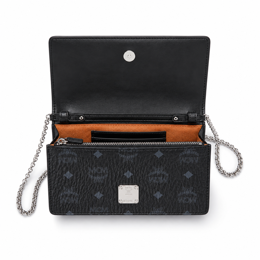 MCM Klassik Series Black Chain Envelope Bag