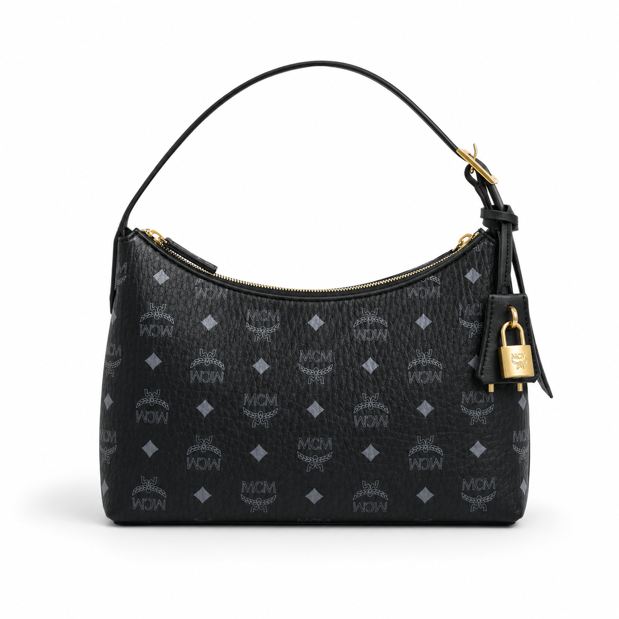 MCM Aren Visetos Series Black Hobo Shoulder Bag