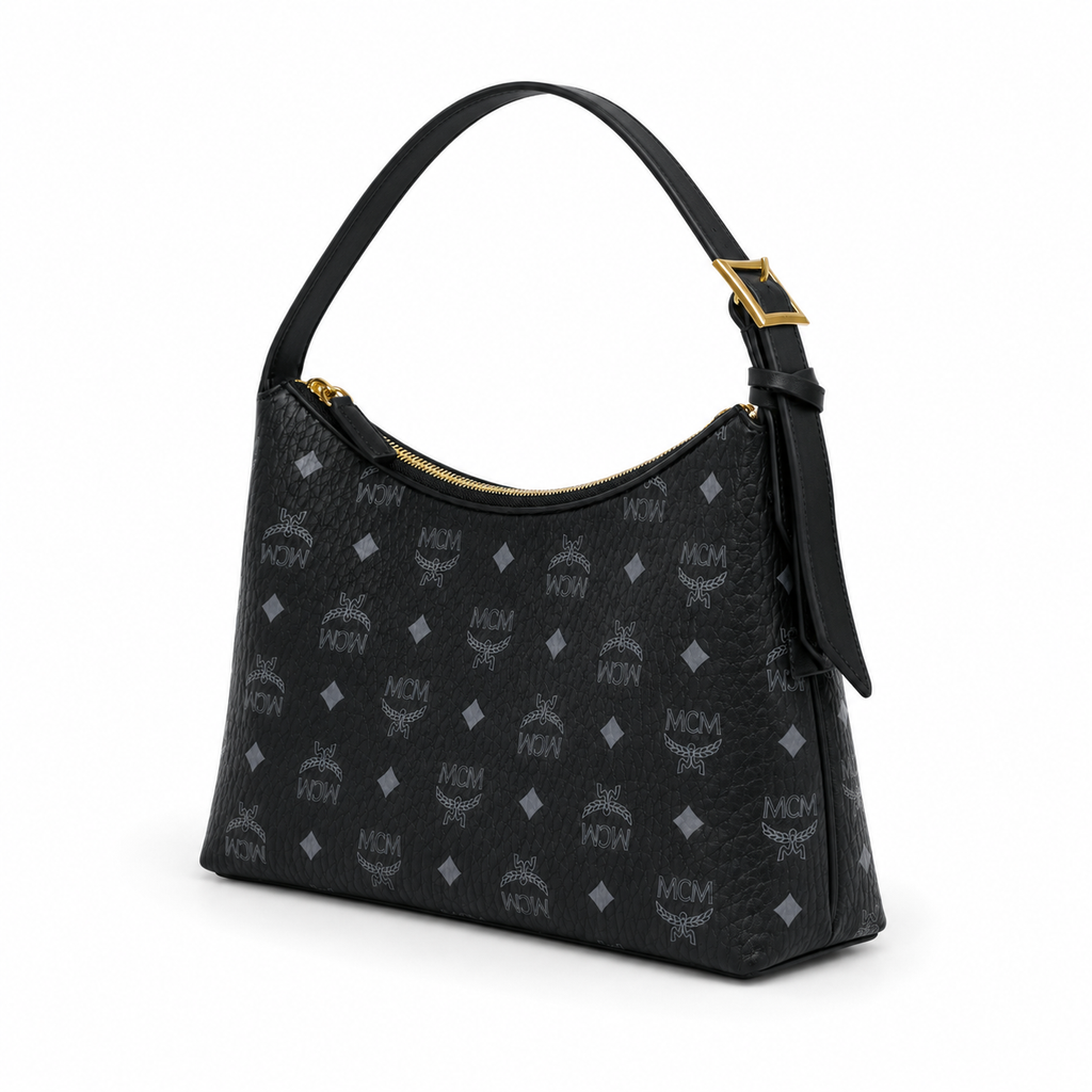 MCM Aren Visetos Series Black Hobo Shoulder Bag
