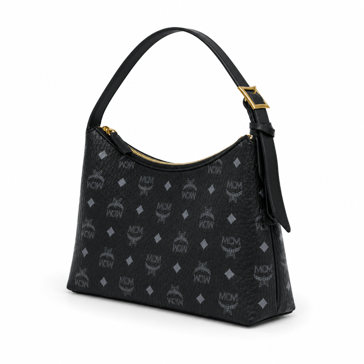 MCM Aren Visetos Series Black Hobo Shoulder Bag