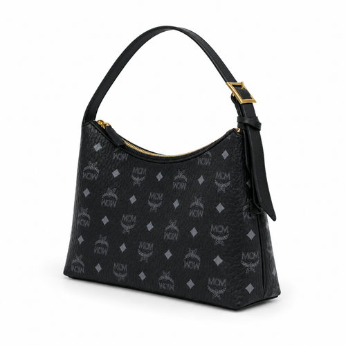 MCM Aren Visetos Series Black Hobo Shoulder Bag