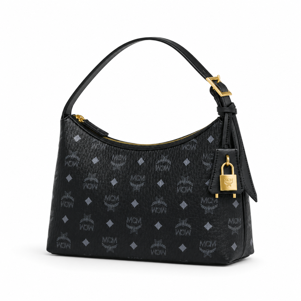 MCM Aren Visetos Series Black Hobo Shoulder Bag