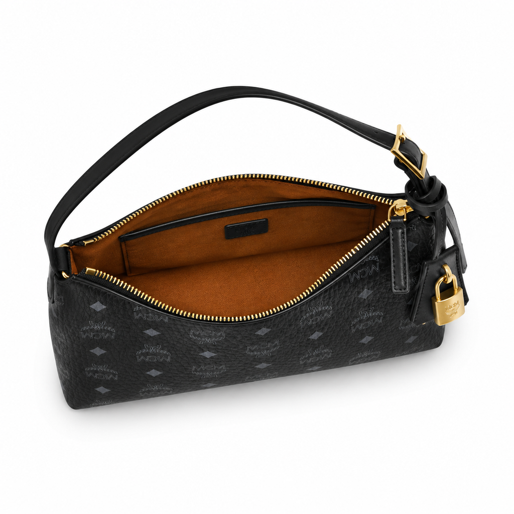 MCM Aren Visetos Series Black Hobo Shoulder Bag