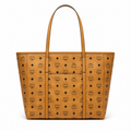 MCM Toni Visetos Tote Bag – Medium Cognac Monogram, Gold Plaque, Leather Handles