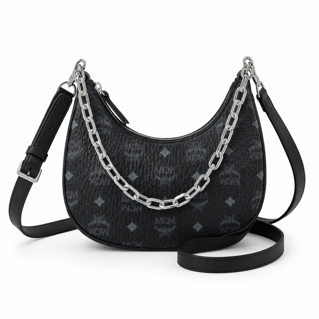 MCM Aren Series Crescent Shoulder Bag