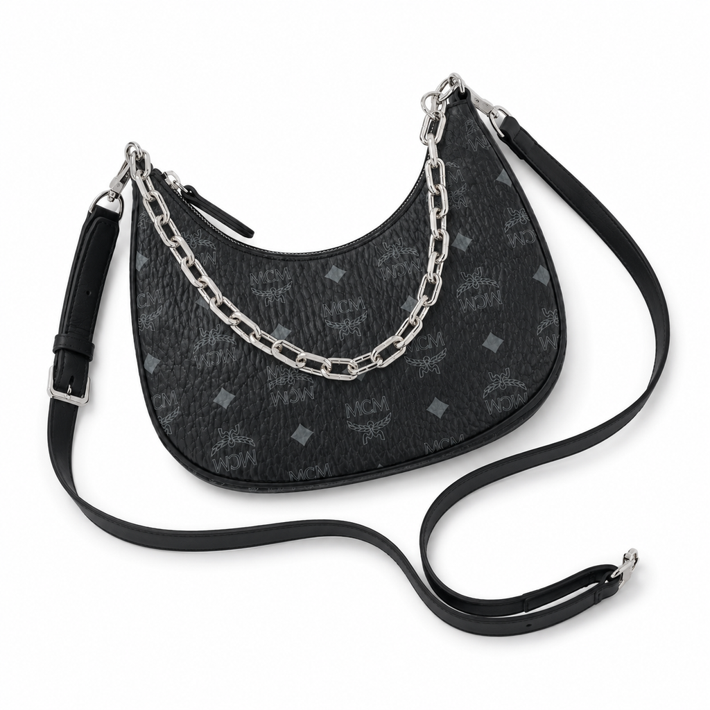 MCM Aren Series Crescent Shoulder Bag