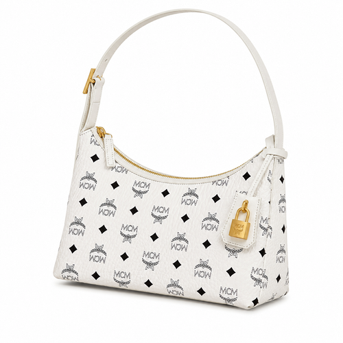 MCM Aren Visetos Series Small White Hobo Bag