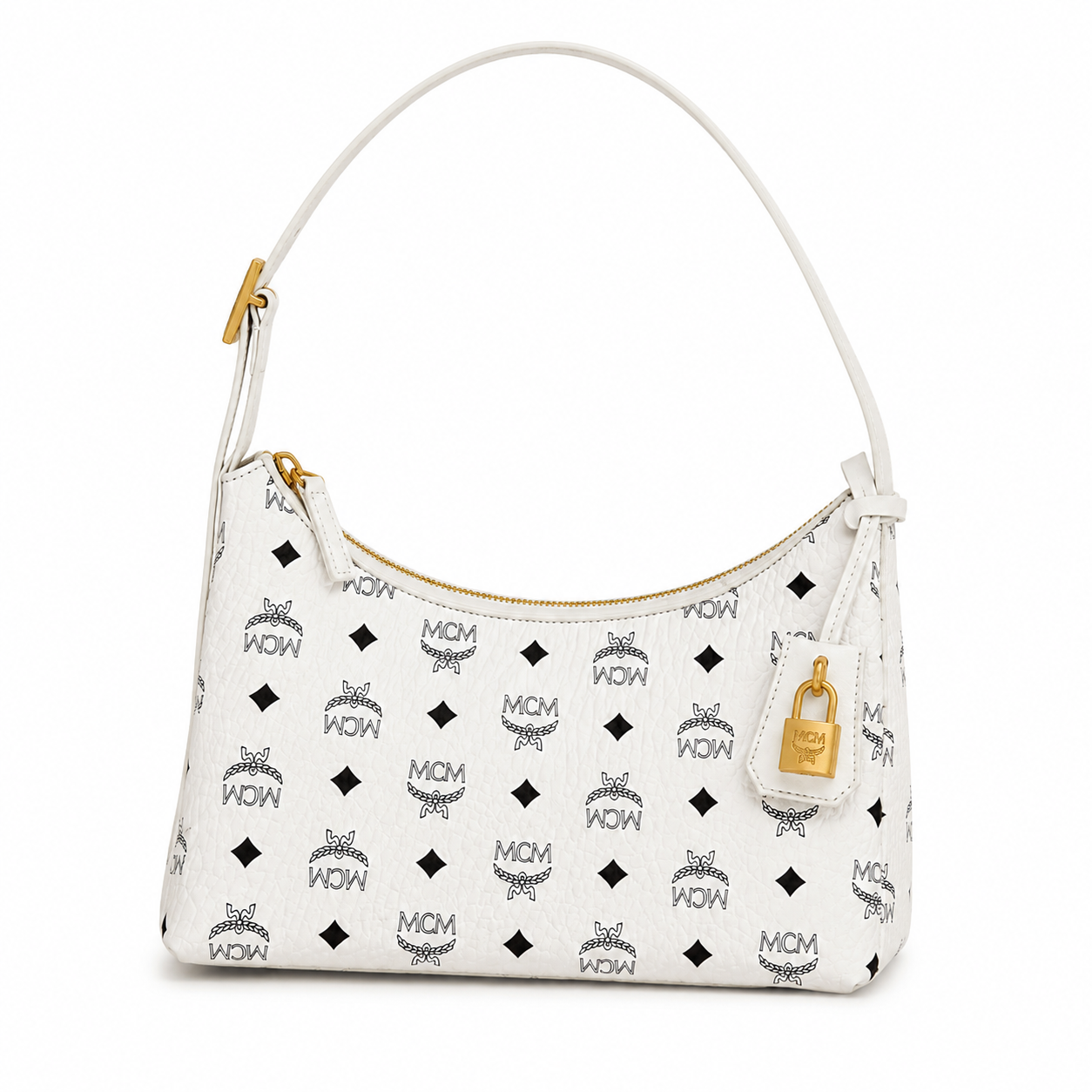 MCM Aren Visetos Series Small White Hobo Bag