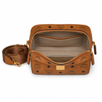 MCM Klassik Visetos Series Small Camera Bag in Cognac