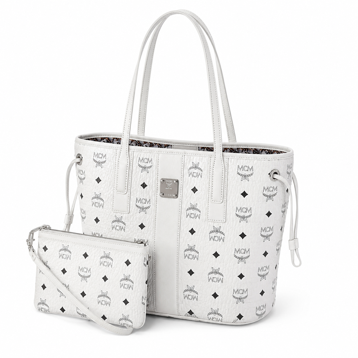 MCM Liz Visetos Series Small Reversible Tote Bag (with Pouch) — White