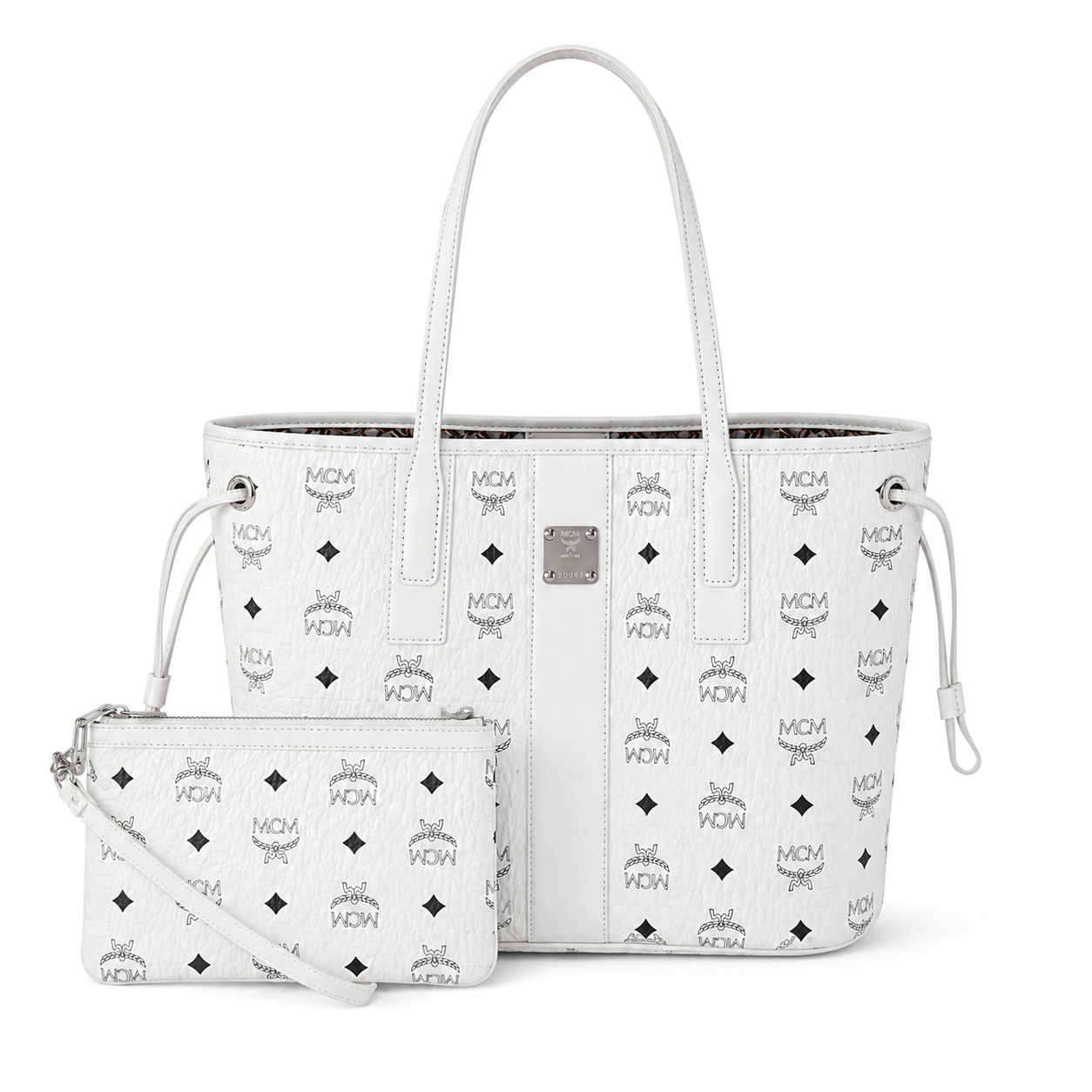 MCM Liz Visetos Series Small Reversible Tote Bag (with Pouch) — White