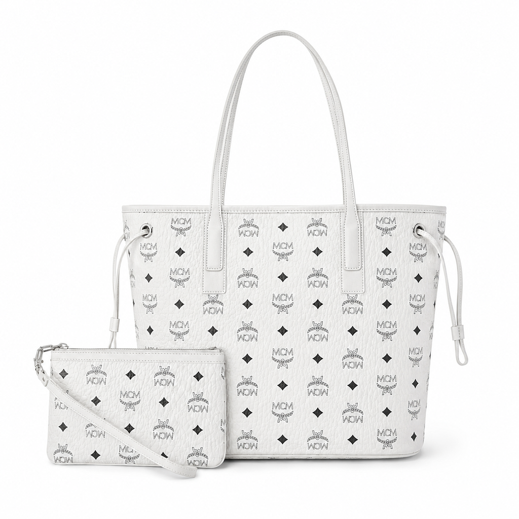MCM Liz Visetos Series Small Reversible Tote Bag (with Pouch) — White