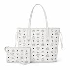 MCM Liz Visetos Series Small Reversible Tote Bag (with Pouch) — White