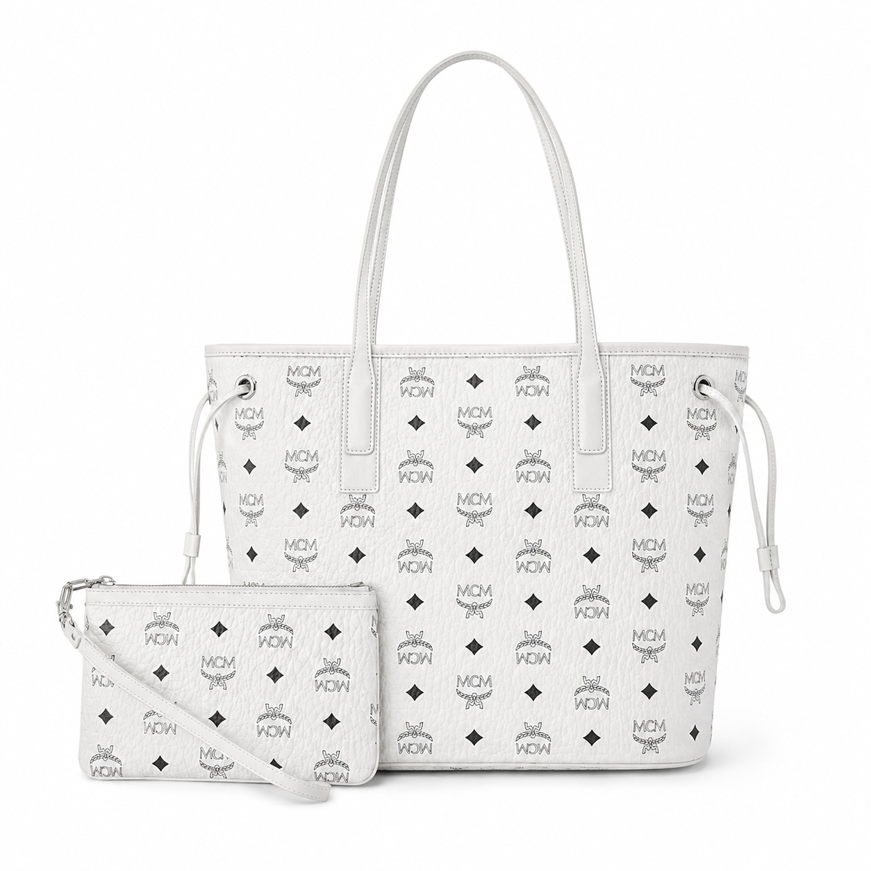 MCM Liz Visetos Series Small Reversible Tote Bag (with Pouch) — White