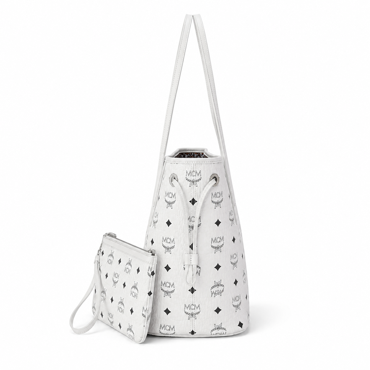MCM Liz Visetos Series Small Reversible Tote Bag (with Pouch) — White